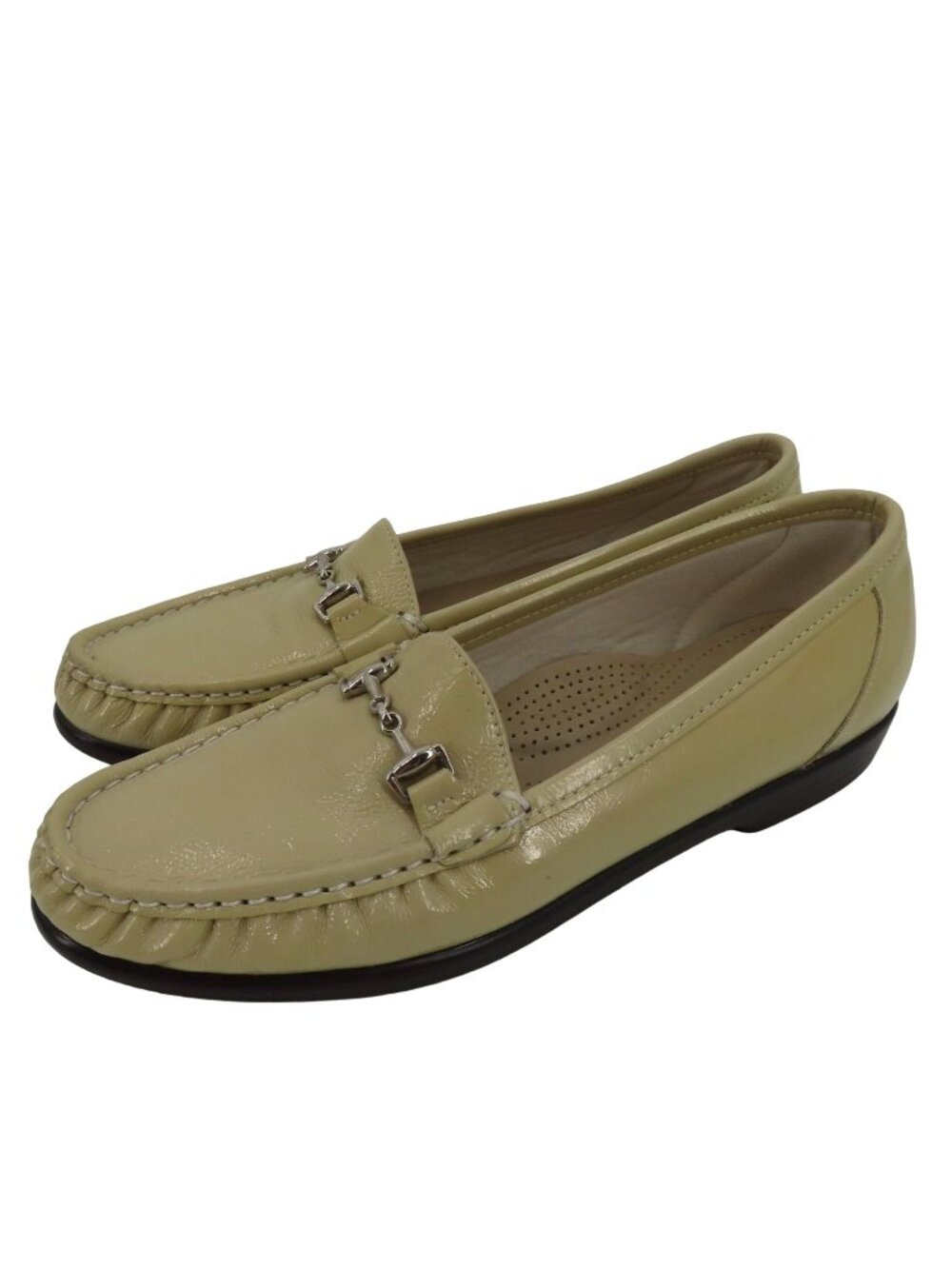 SAS Tripad Womens 9 S Beige Khaki Patent Leather Silver Metal Horse Bit Loafers